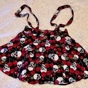 BodyRage Skull and Cherry Print Skirt with Suspenders